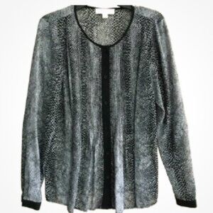 Michael Kors Women Size 10 Blouse Top Career Animal Print Black White Pintuck